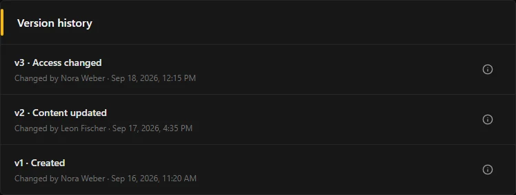 GovSync version history with three changes to a case file.